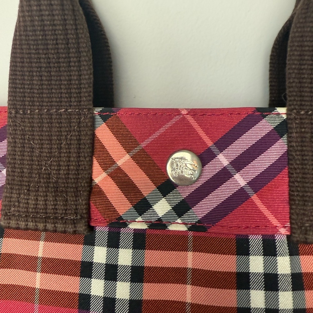 Burberry red and Brown Plaid coated canvas bag - Picture 4 of 9